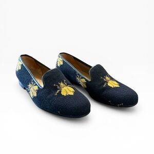 Stubbs & Wootton Bumble Bee Tapestry Woven Black Slipper Loafers Shoes Size 8